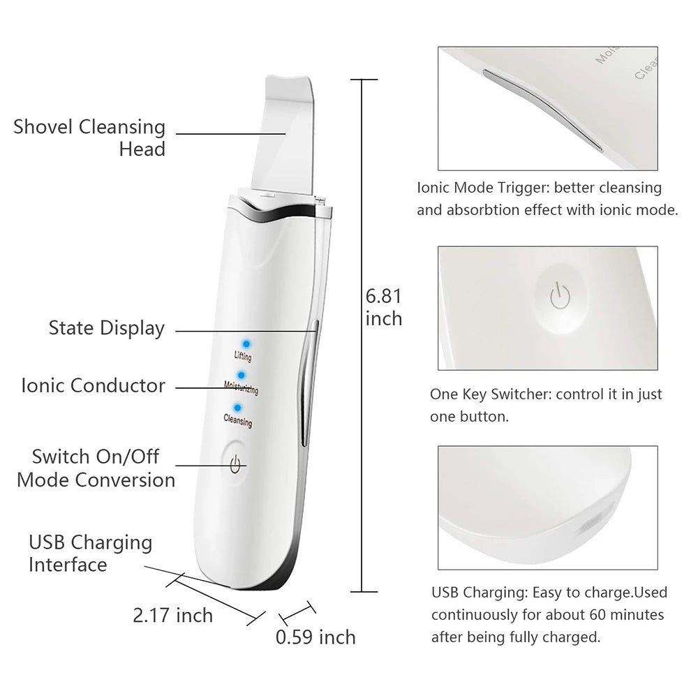 3-in-1 Ultrasonic Facial Spatula - Deep Cleansing Skin Scrubber Tool