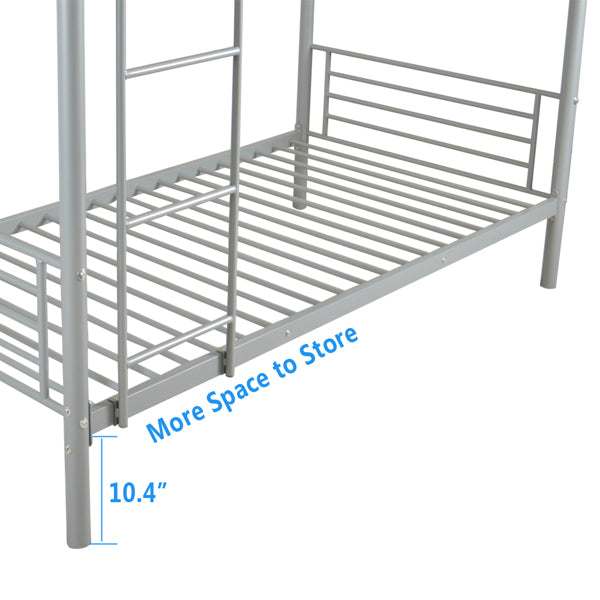 Iron Bed Bunk With Ladder For Kids Twin Size Gray