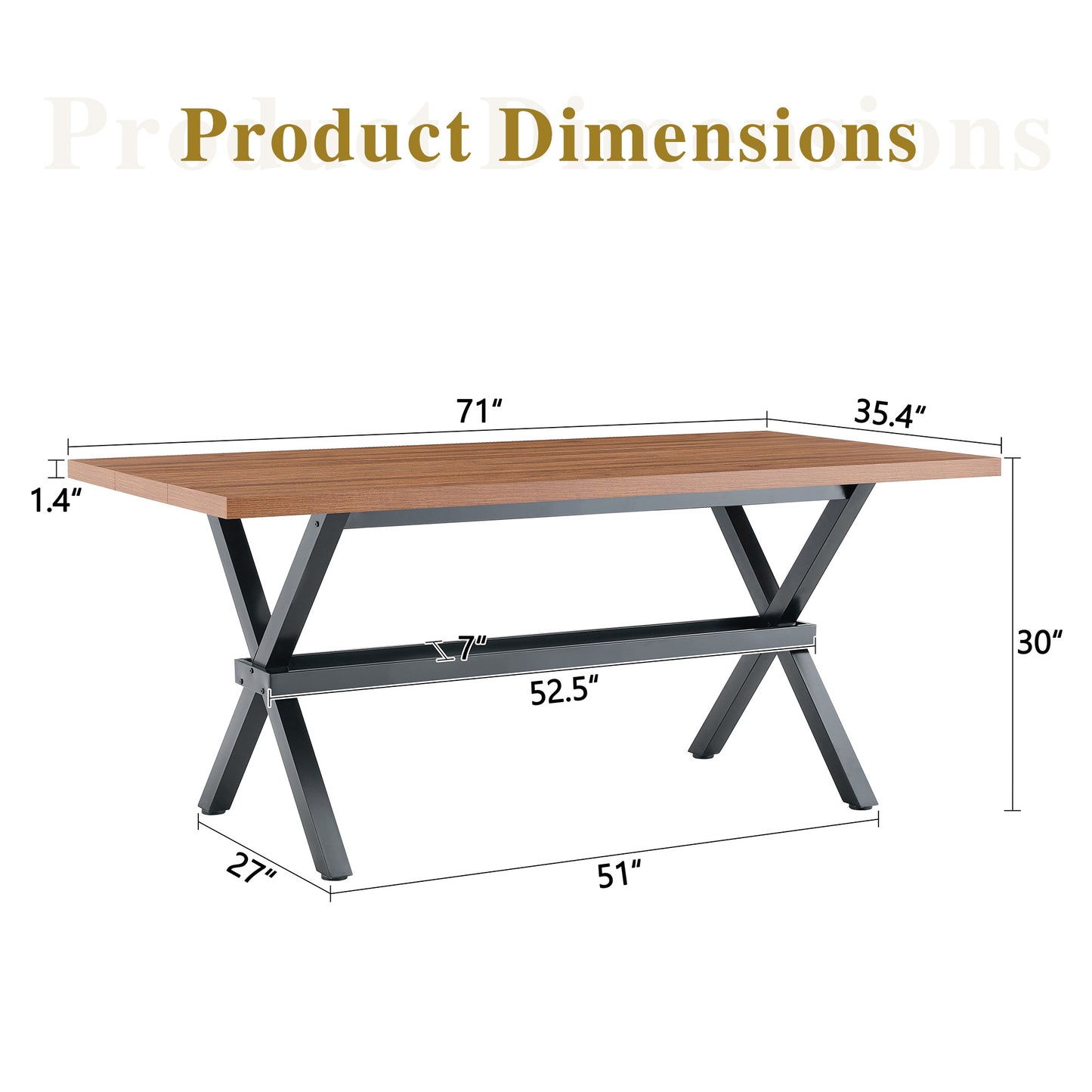 71 X35.4 Inch Walnut MDF Splicing Desktop With X-shaped Metal Frame
