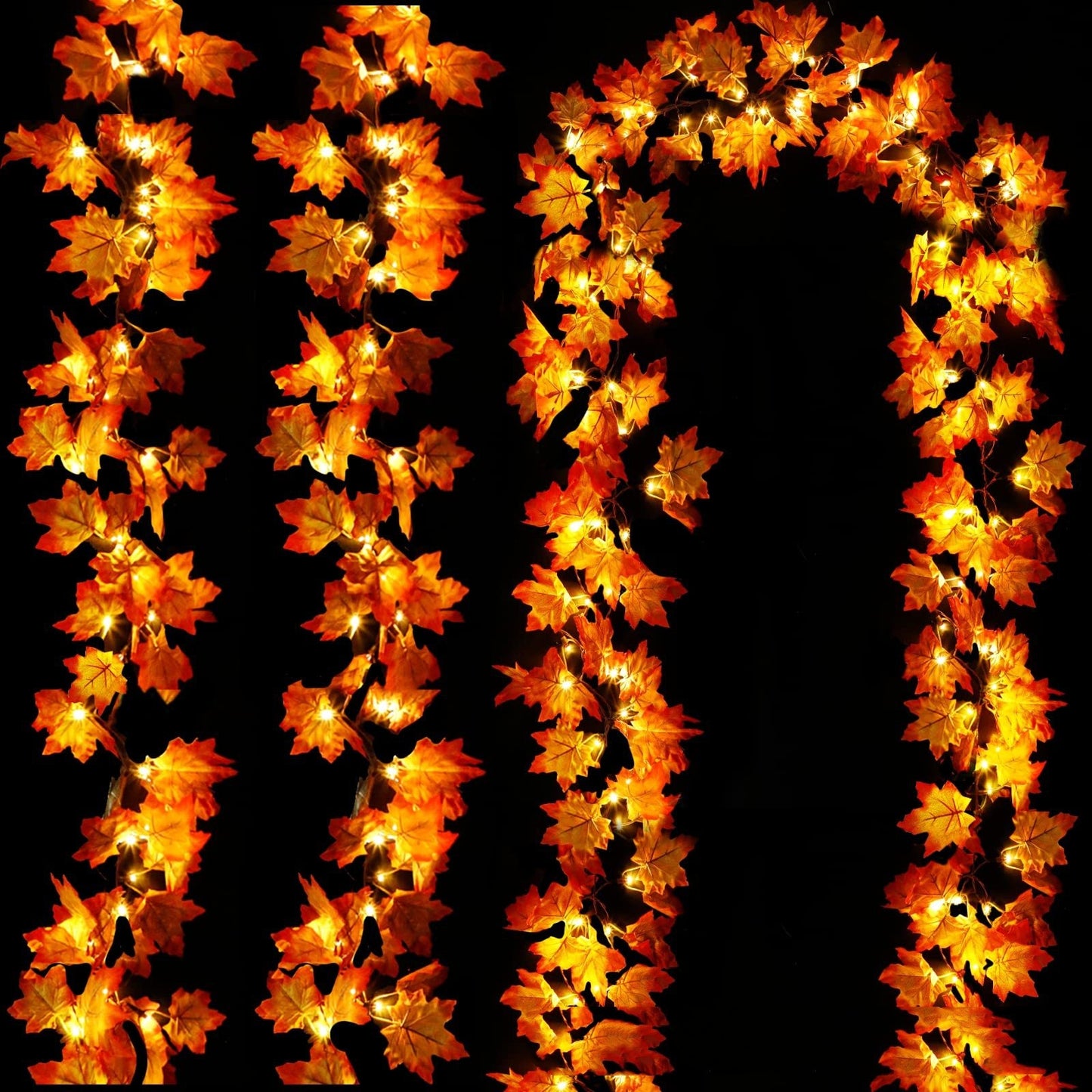 Autumn Maple Rattan Garland for Thanksgiving Home Decor 3M