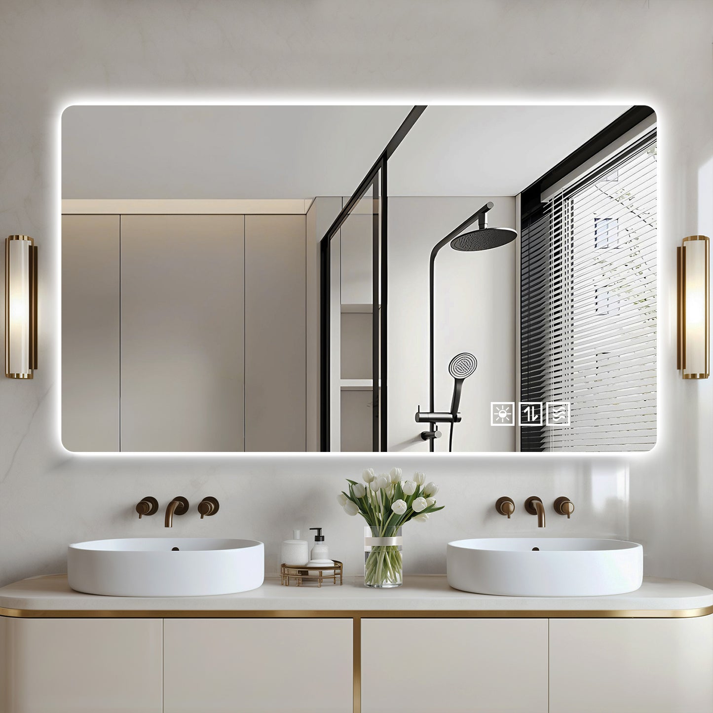 Wall Mounted LED Bathroom Mirror - 24x48 Inches, Anti-Fog, Touch Control, Three Color Lighting - Silver