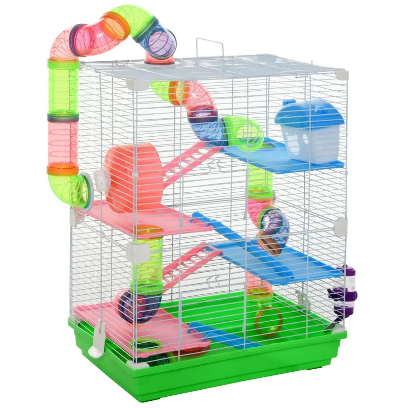 5-Tier Hamster Cage with Exercise Wheels & Tunnels - Portable Animal Habitat