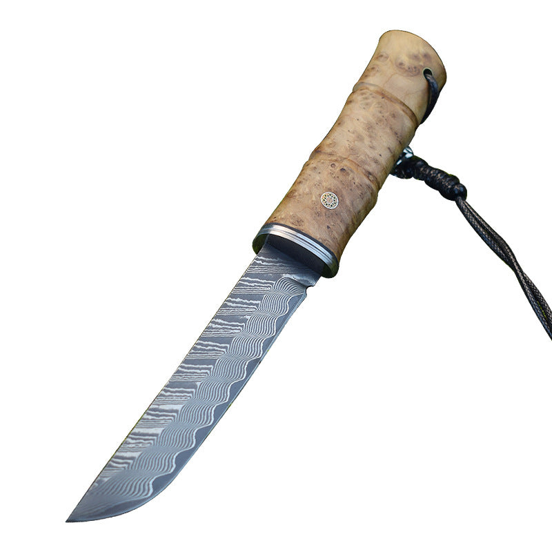 Handmade Damascus Steel Tactical Camping Knife with Red Shadow Wood Handle