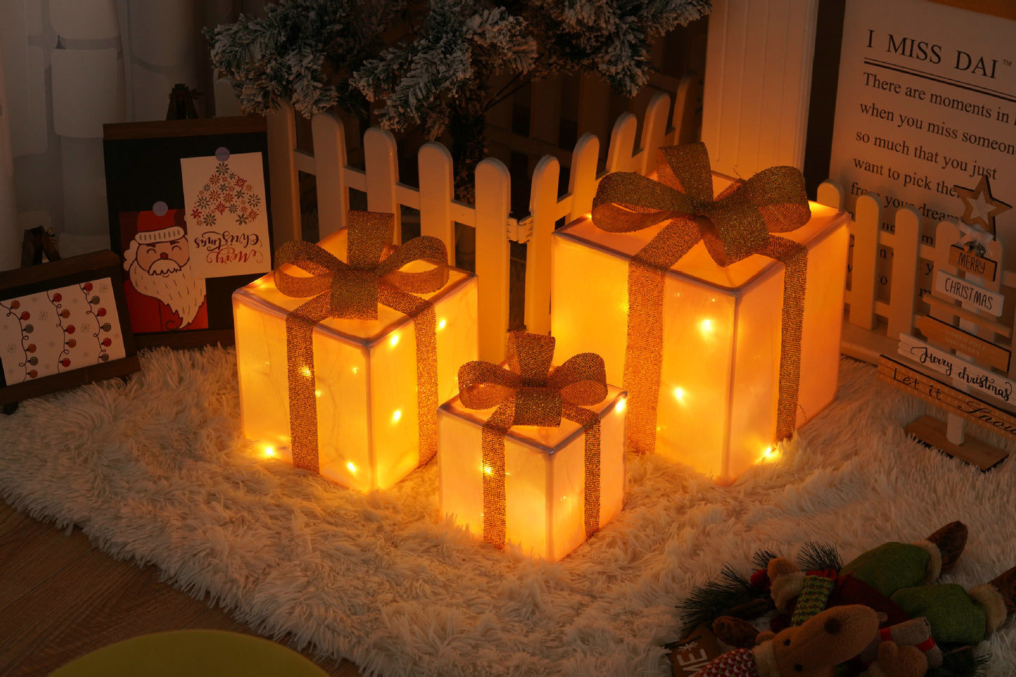 Remote Control Christmas Gift Box Lights - Holiday Decorative LED Set
