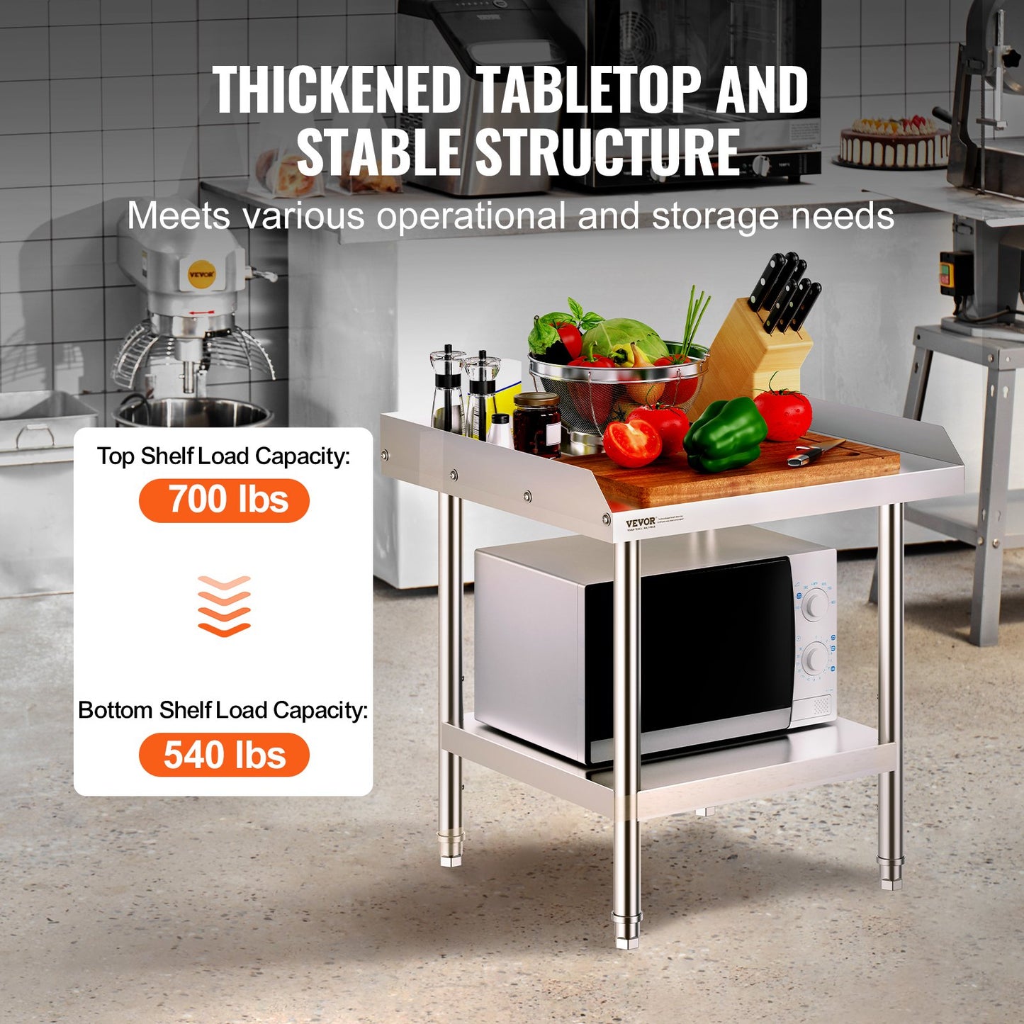 Heavy Duty Stainless Steel Prep Work Table - 24 x 24 x 26 Inch
