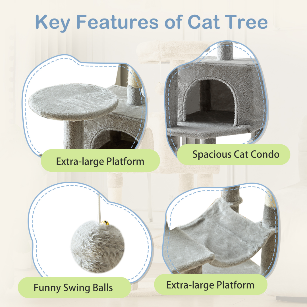 44-Inch Multi-Level Cat Tree Tower with Scratching Posts, Platforms & Hammock
