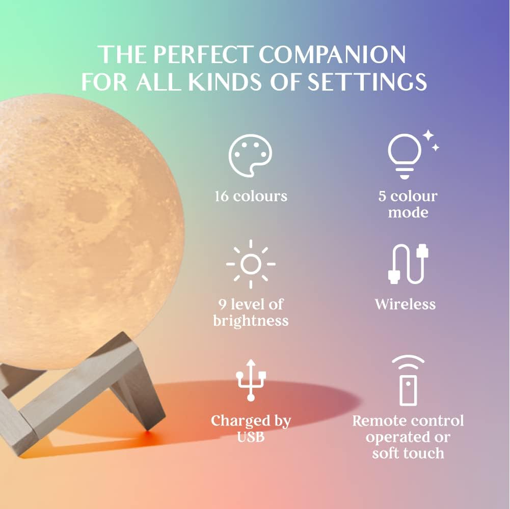 16-Color LED Moon Lamp with Stand and Remote - Night Light for Bedroom