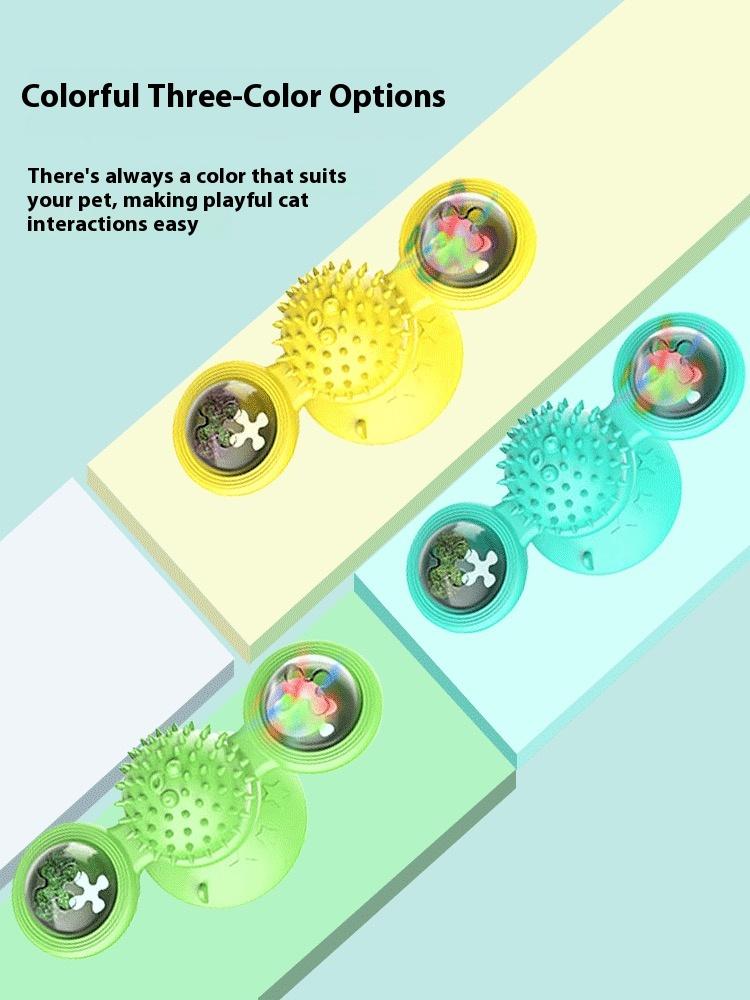Interactive Cat Toy Set with Windmill LED Ball, Suction Cup & Catnip, Indoor Exercise & Entertainment