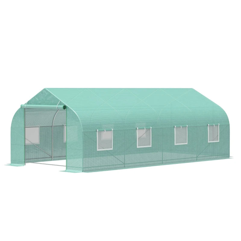 Outdoor Walk-In Greenhouse with Steel Frame & PE Cover - Green