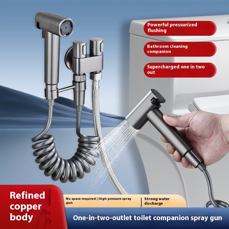 Two-Way Angle Valve Water Gun for Toilet Kitchen Shower - Stainless Steel