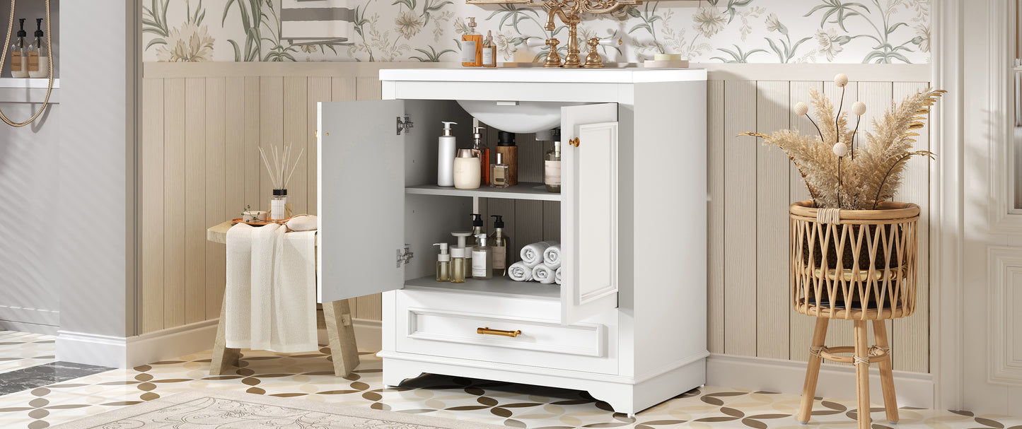 30" Bathroom Vanity with Ceramic Sink & Soft Close Doors - White