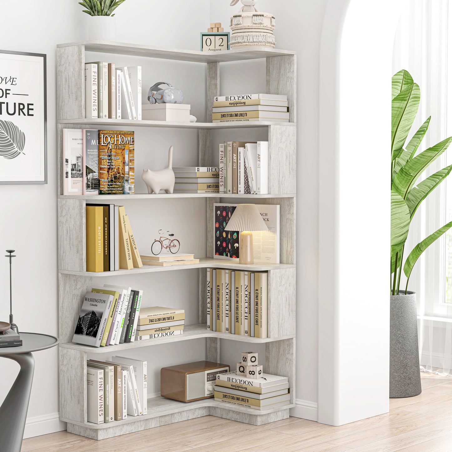 90cm 35.43in Extended Size Freestanding Corner Bookshelf For Living