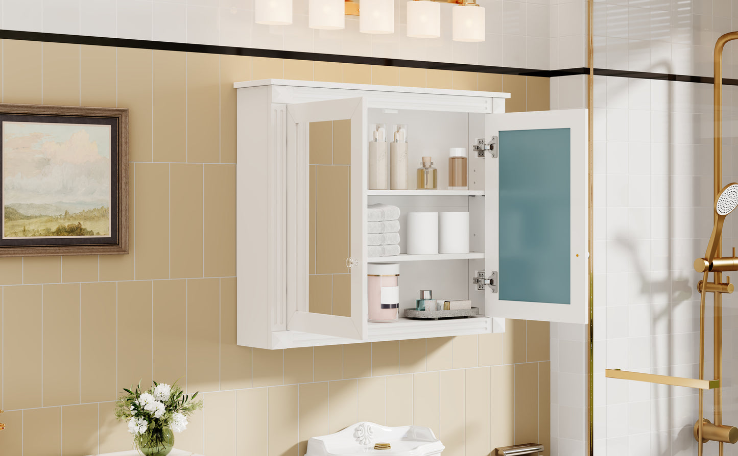36'' x 28'' Wall Mounted Medicine Cabinet with Mirrors - White