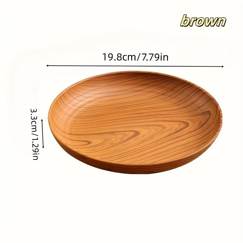 10 Creative Wood Grain Plastic Plates - Round Striped Design,