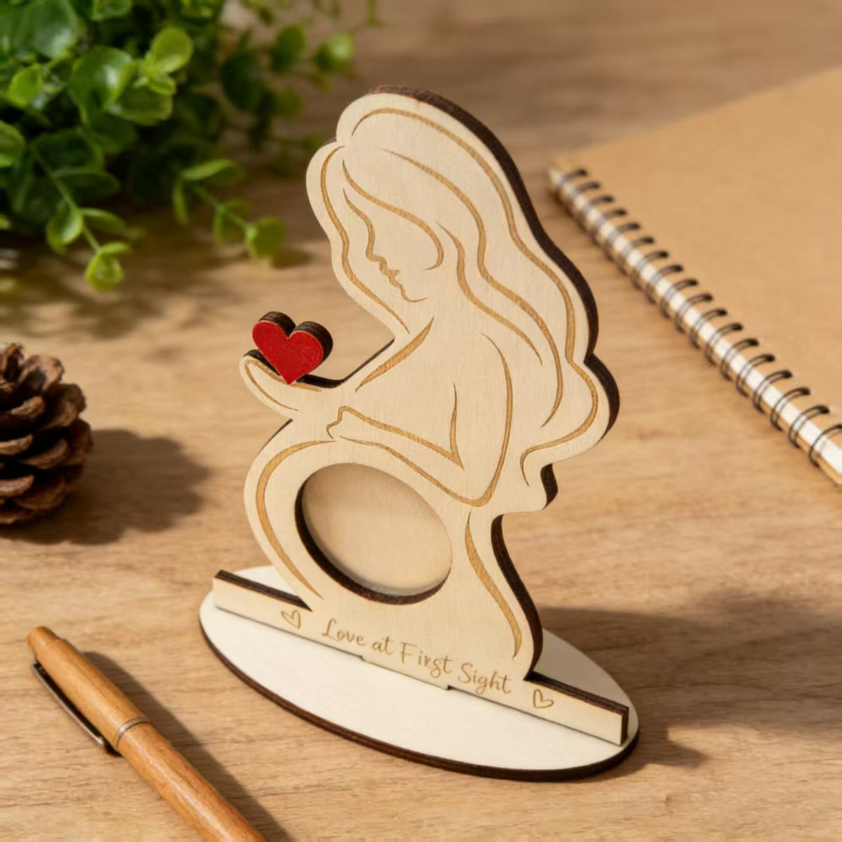 Pregnant Woman Silhouette Wooden Photo Frame Baby Shower Gift Natural Wood