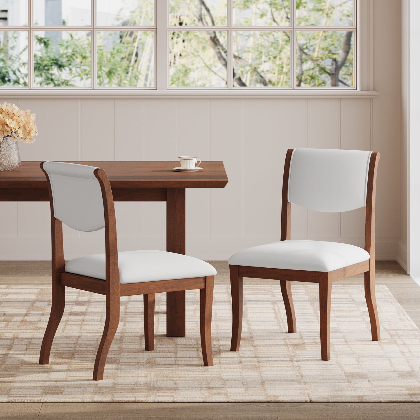 Round Walnut Dining Table Set with 2 Chairs - Traditional Design