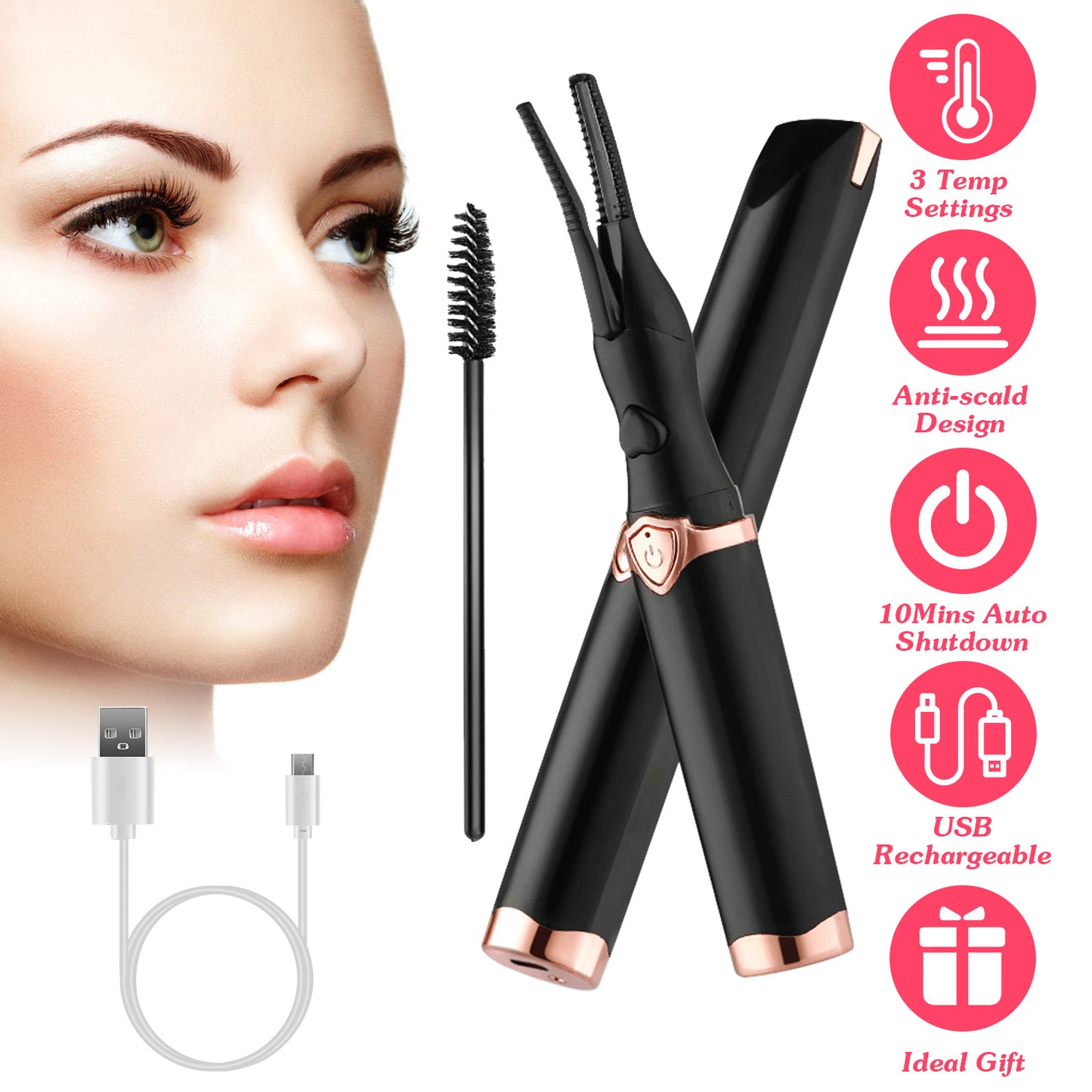 Electric Heated Eyelash Curler - 3 Temp Settings USB Rechargeable Lash Tool