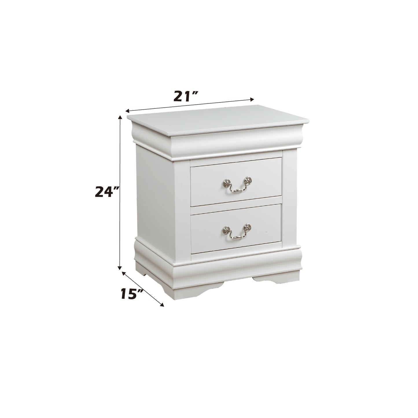 White Finish Nightstand with 2 Drawers - Modern Design