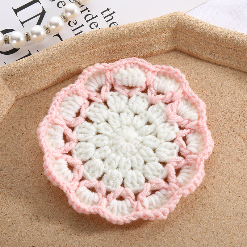 Cute Floral Knitted Coaster Set - Wool Woven Flower Home Decor
