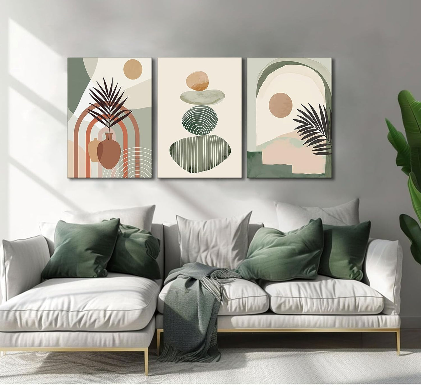 Boho Art Wall Decor - 3 Pcs Framed Canvas Set, 12" x 16"