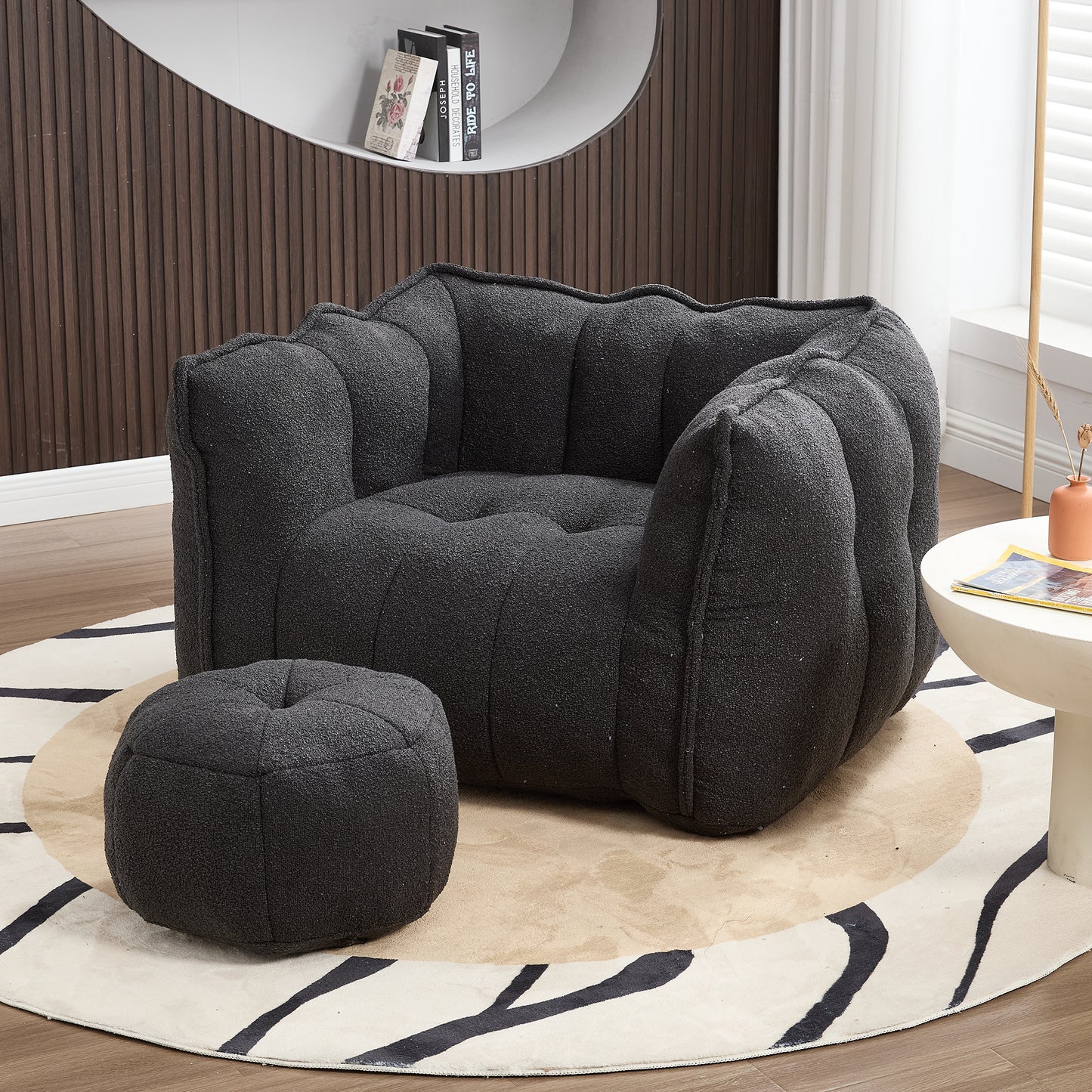 Soft Black Bean Bag Chair with High Resilient Foam for Adults