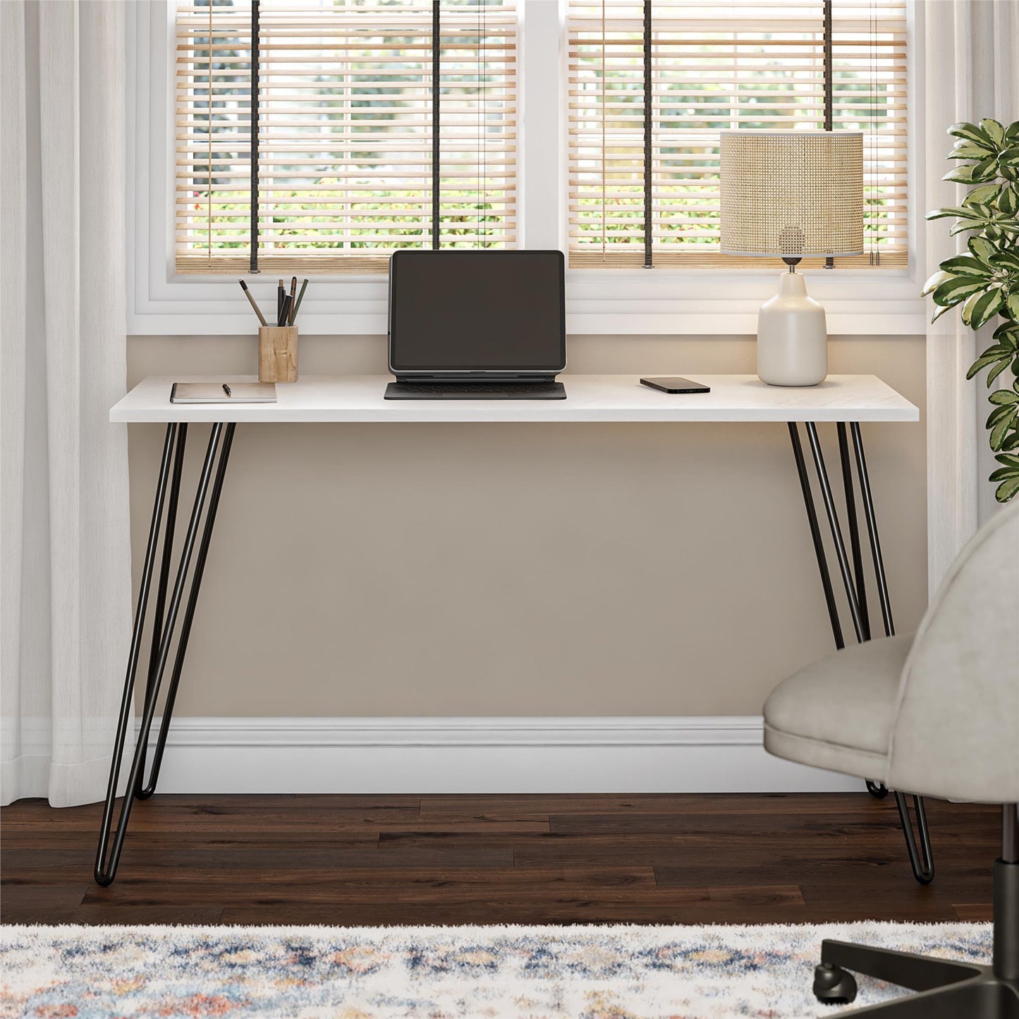 Writing Desk with Black Hairpin Metal Legs - White Oak