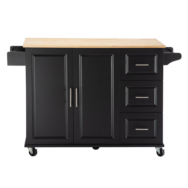 Mobile Kitchen Island Cart with Rubber Wood Top - Adjustable Storage