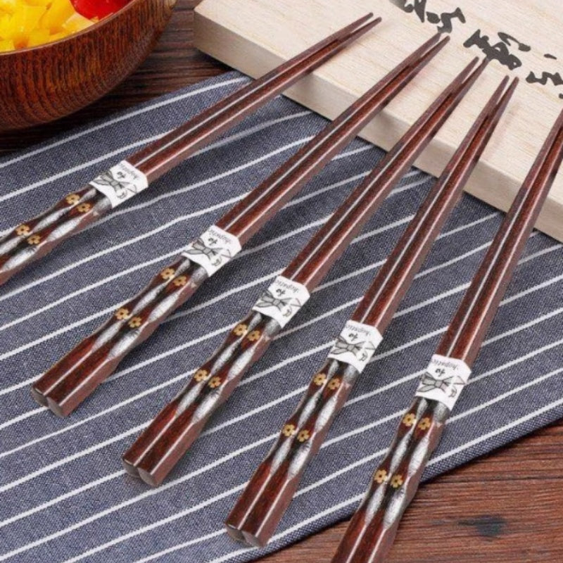 Solid Wood Chopsticks Set - Creative Golden Flower Retro Non-Slip Kitchenware