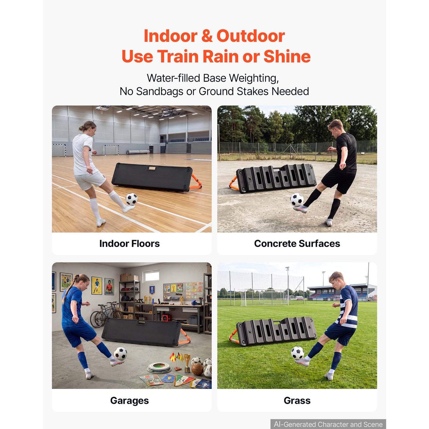 Soccer Rebounder Wall, 37.4 x 9.8 Inch Dual-Sided Practice Board with 4 Angles
