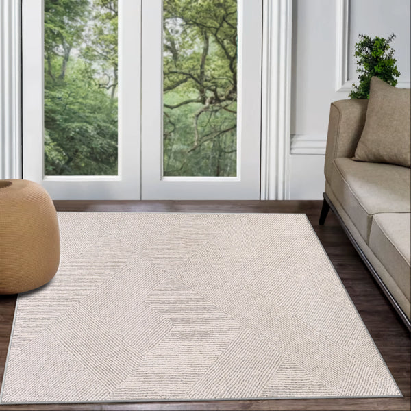 Brown Soft Area Rug - Machine Washable Non-Slip Geometric Design