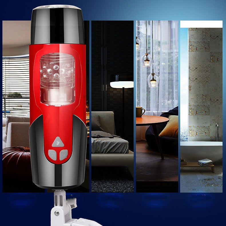 Men's Telescopic Rotary Masturbator with Heating - Black