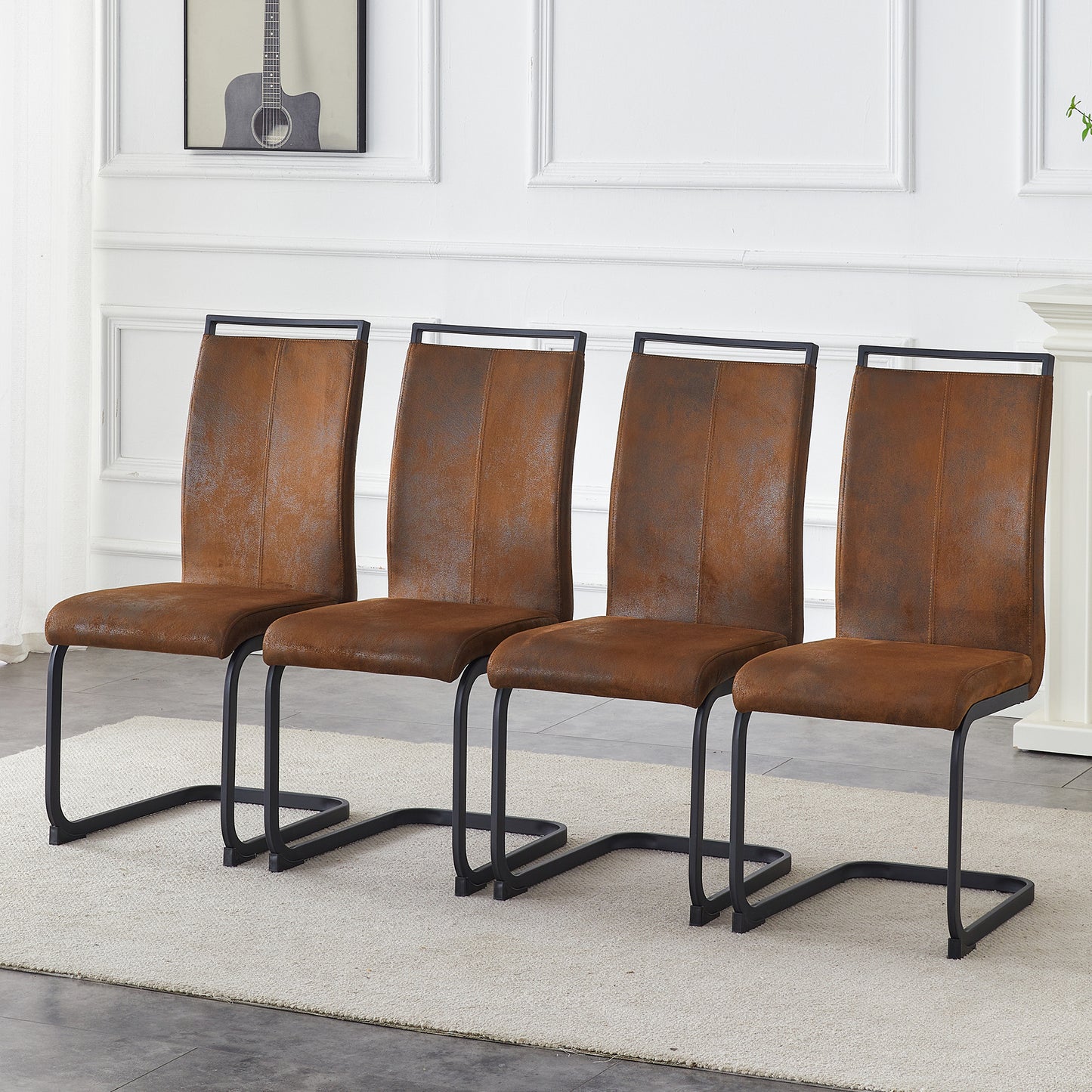 Set Of 4 Vintage Brown Tech Fabric Dining Chairs 39.3in High, 20.4in
