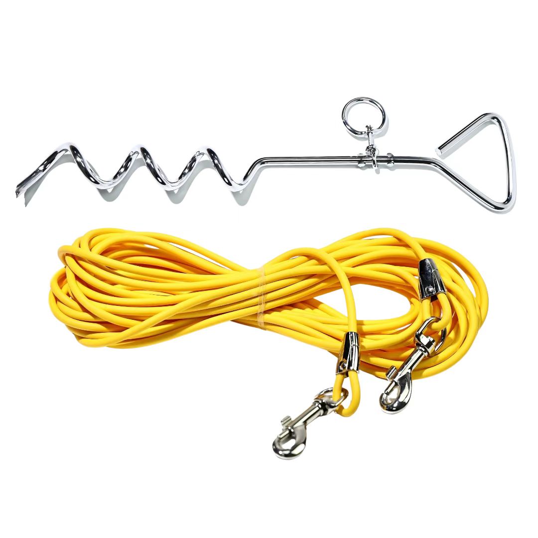 Ground Stake Fixed Dog Leash with 30ft Range for Outdoor Walking and Training