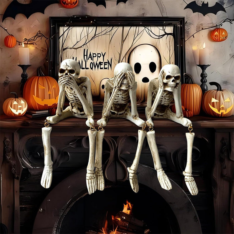 Halloween Skeleton Figurines Set of 3 - Gothic Resin Statues