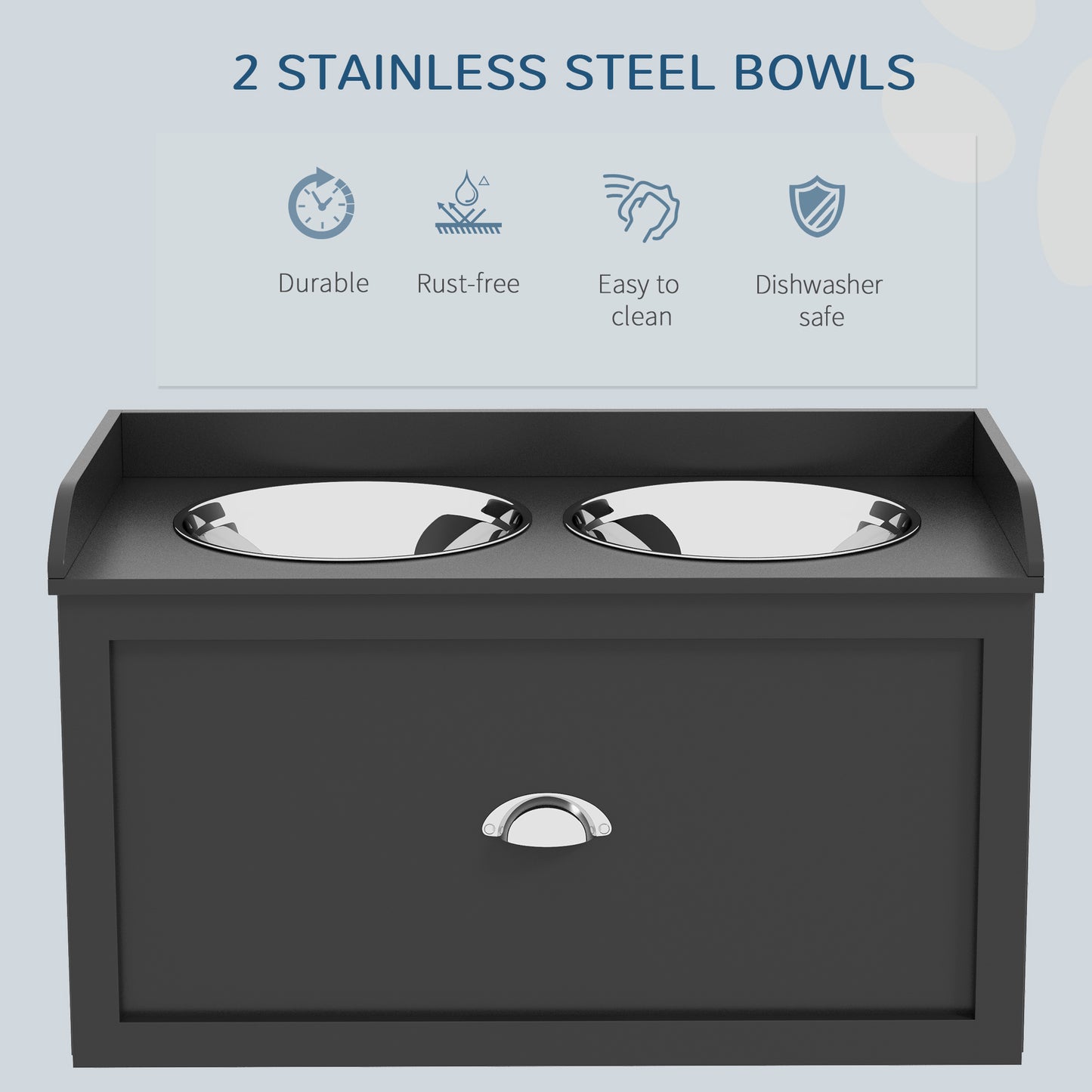 Elevated Dog Feeding Station with Storage - Large Size Black Pet Bowl Set