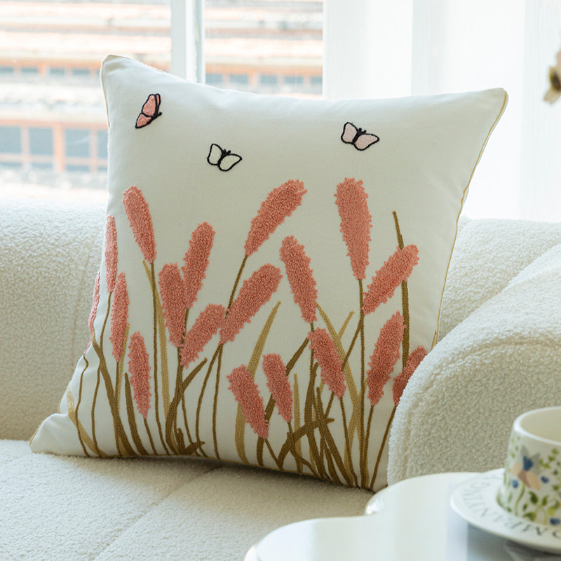 Flower Embroidery Pillow Cover - Decorative Cushion Cover for Living Room