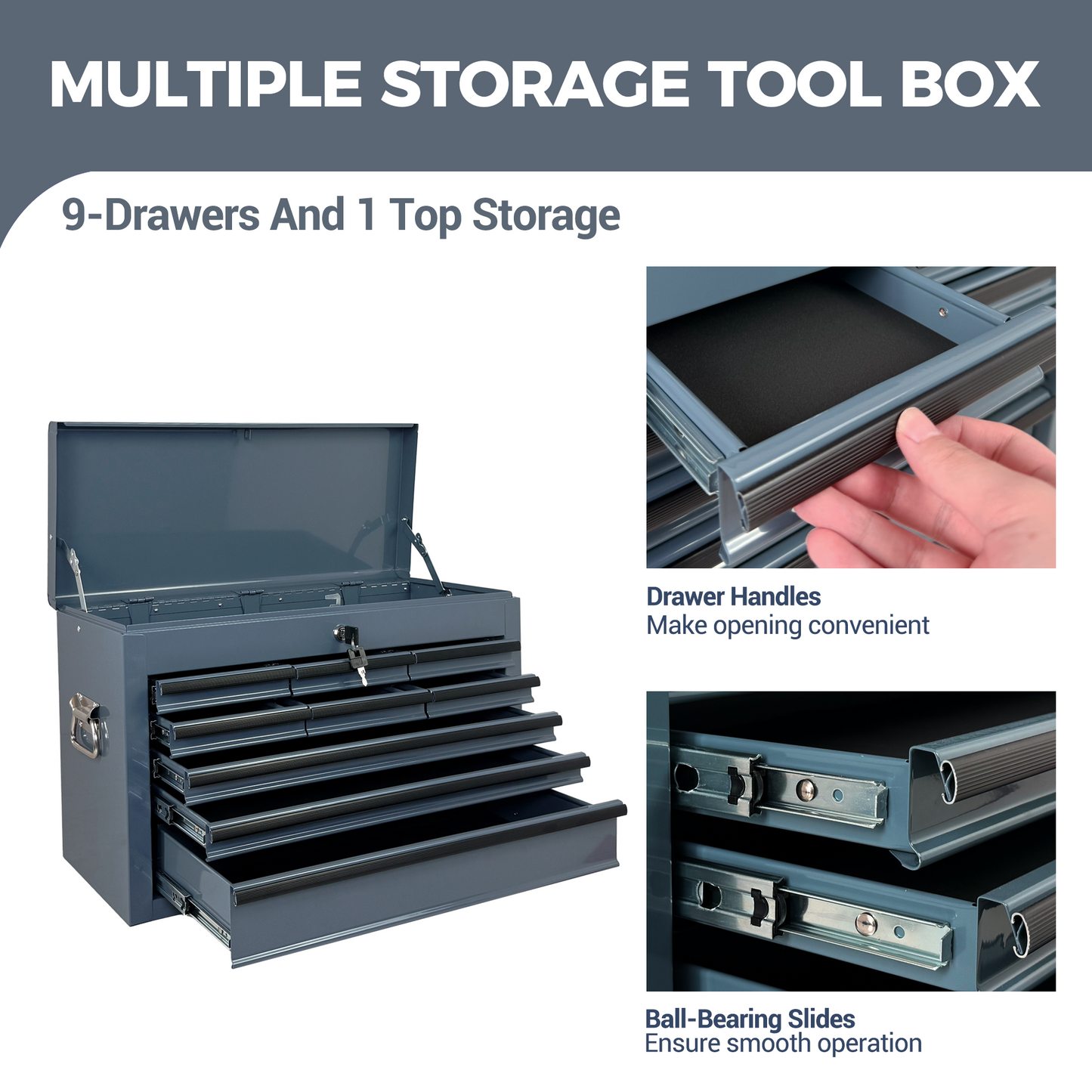 Heavy Duty Metal Tool Box 24 Inch with 9 Drawers & Locking System – Portable Steel Storage Chest