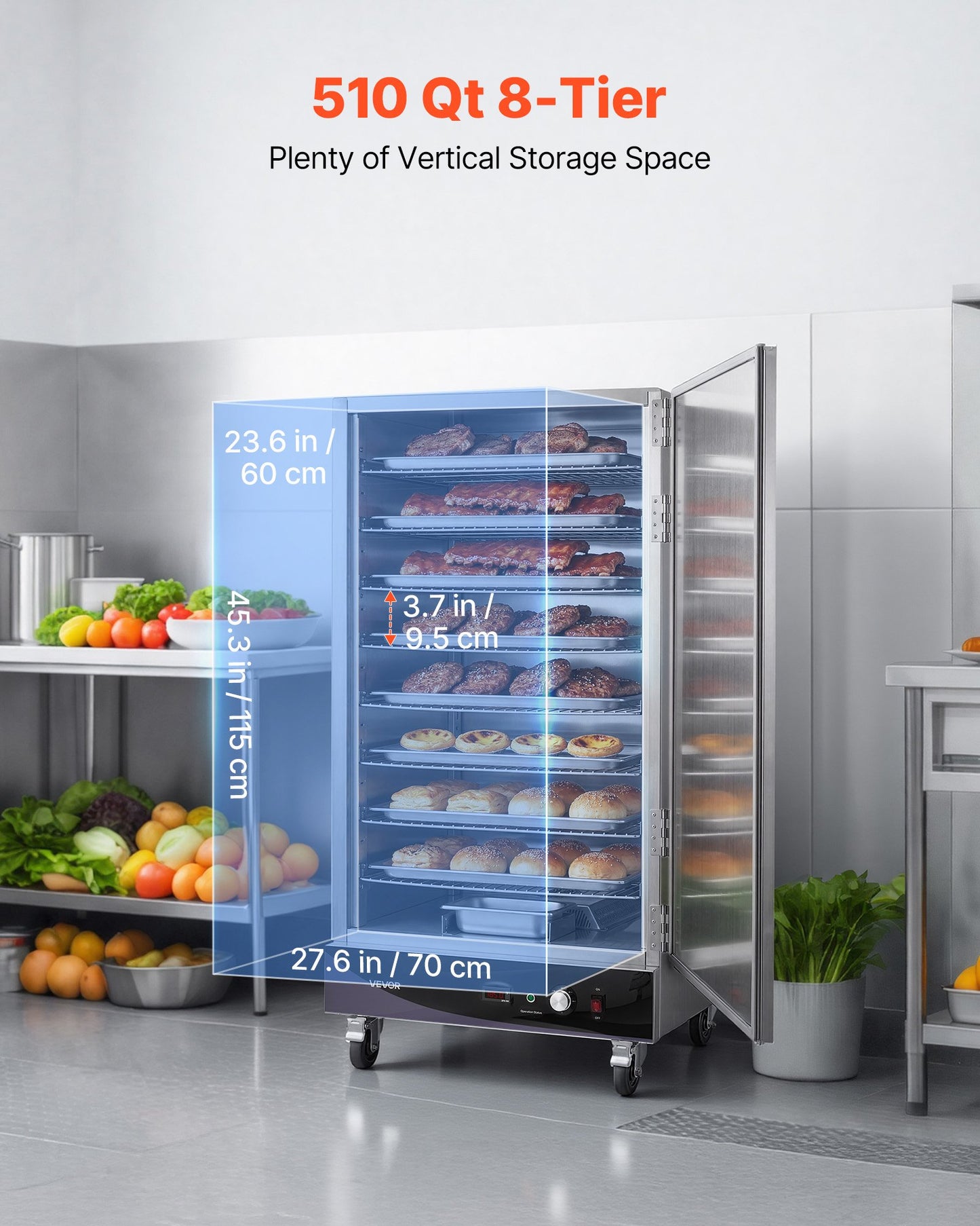 Electric Food Warmer Cabinet - 8-Tier Stainless Steel Warming Oven for Restaurant & Kitchen