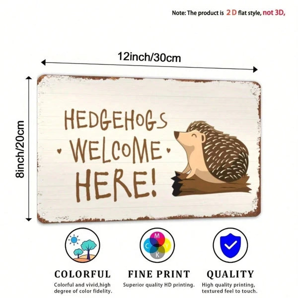 Hedgehog Welcome Sign - Weather Resistant Metal Yard Decor