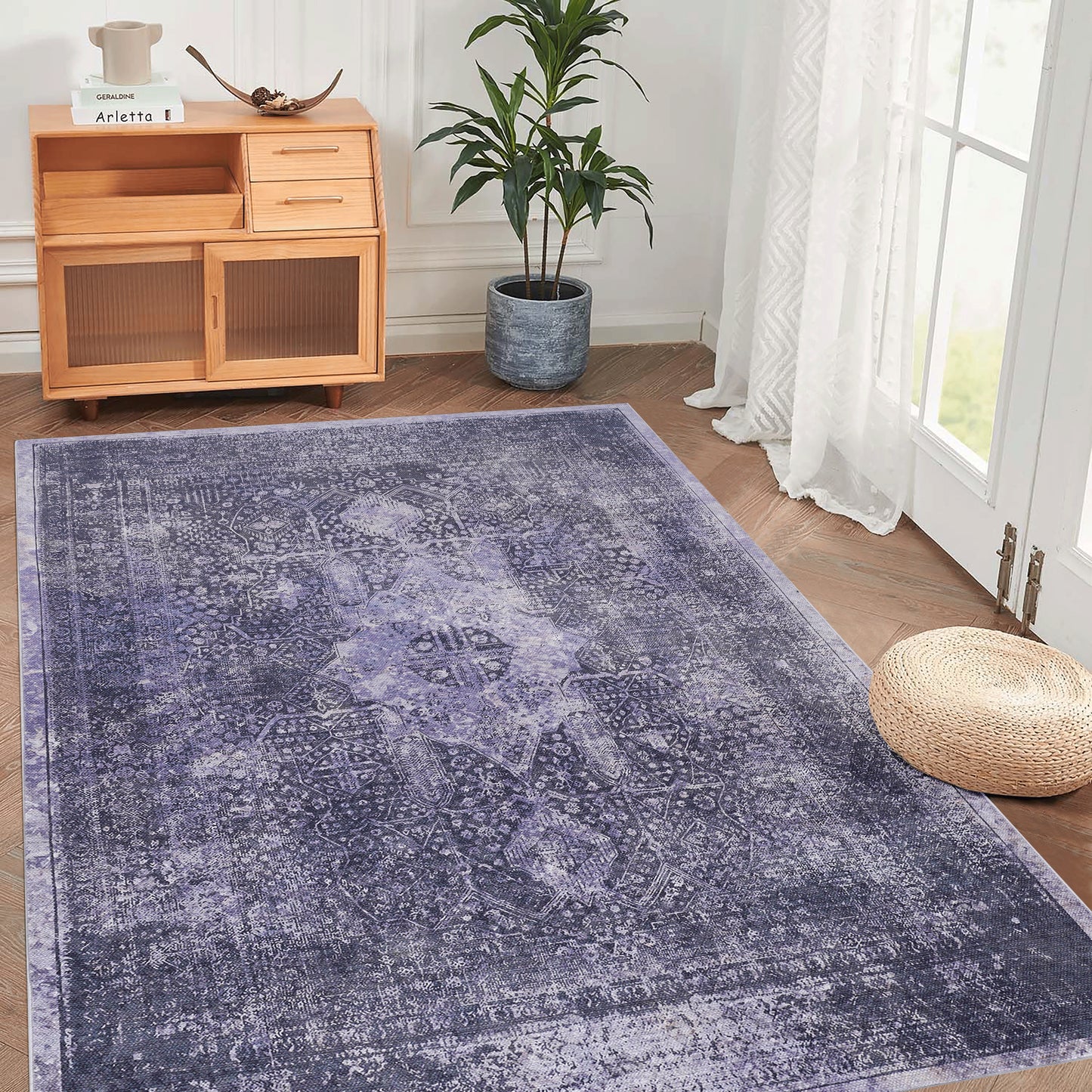 MAVAL Anthracite Washable Rug 5x8 Area Anthracite, 5' X 8'