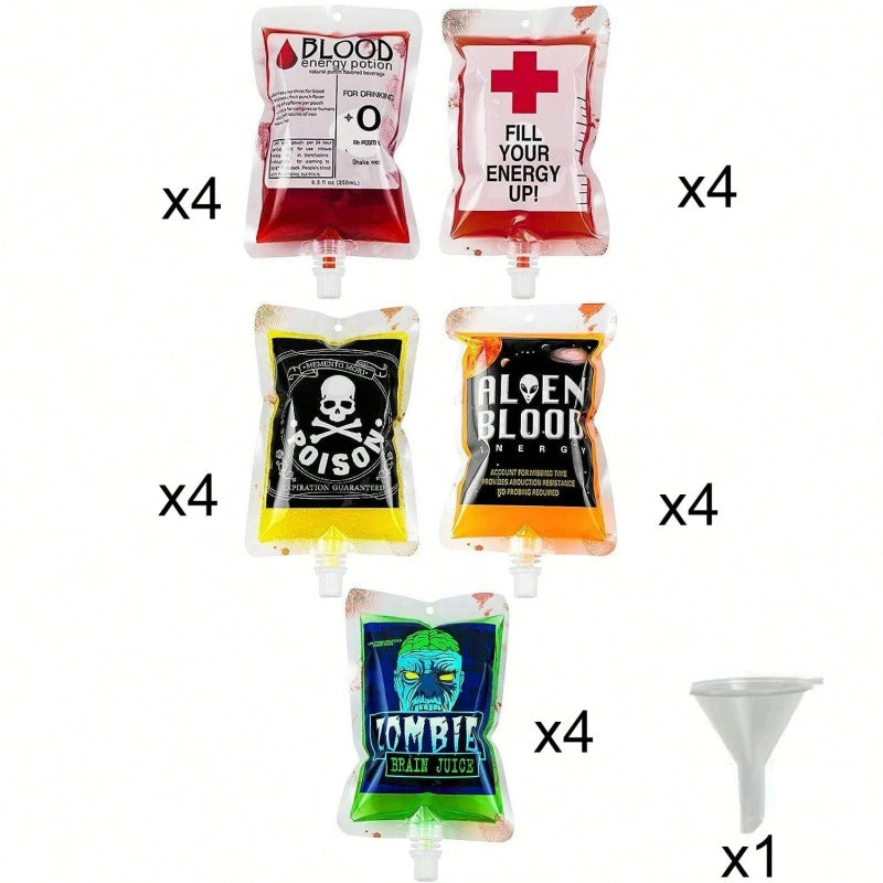 21-Pack Reusable Halloween Blood Drink Bags with Funnels