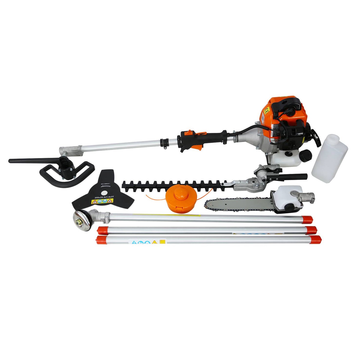 4-in-1 Gas Powered Multi-Functional Trimming Tool with Pole Saw, Hedge Trimmer & Brush Cutter
