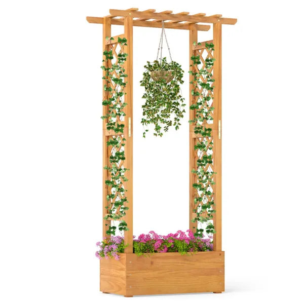 60-inch Elevated Wooden Garden Bed with Trellises and Roof Capacity Planter Box