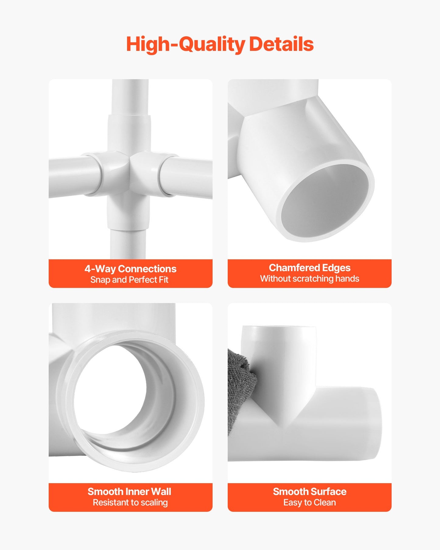 4-Way PVC Pipe Fittings - 10-Pack Elbow Connectors
