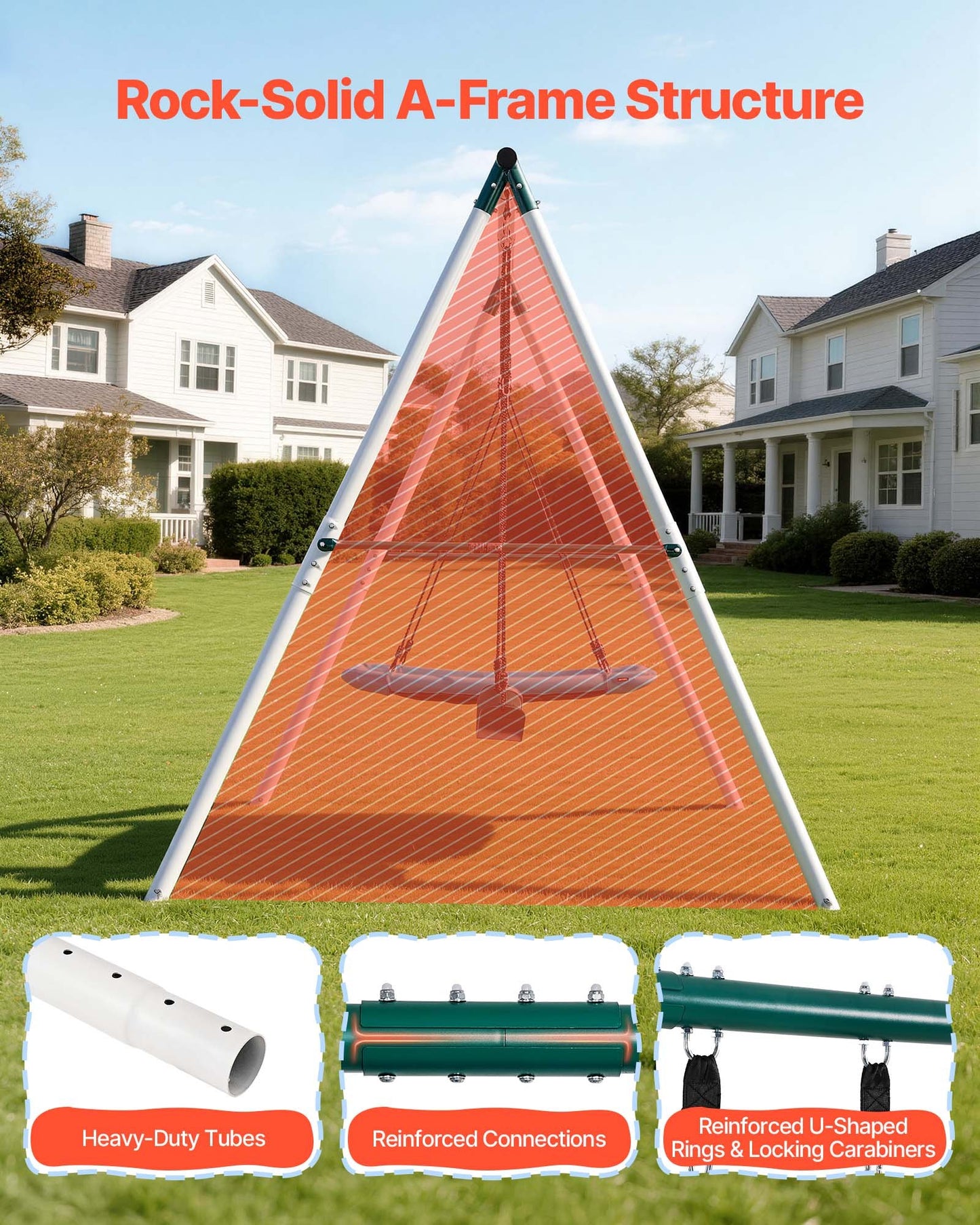 Heavy Duty Backyard Swing Set with 3 Seats - 700 Lb Capacity, Metal Frame, Ground Anchors