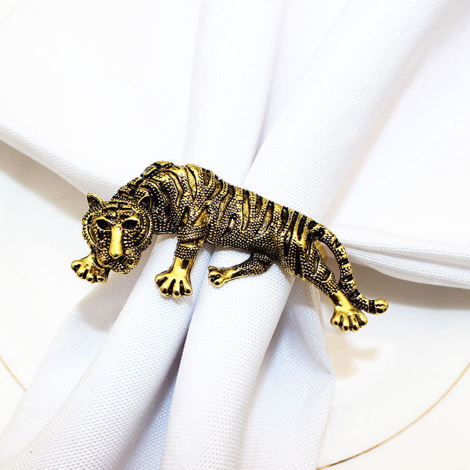 Vintage Tiger Napkin Ring for Hotel Table Setting - Gold & Silver