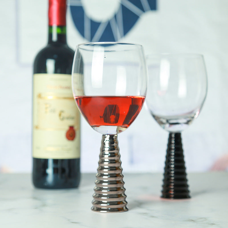 Decorative Wine & Champagne Glass Goblet Set - Threaded Black, Silver & Gold Options