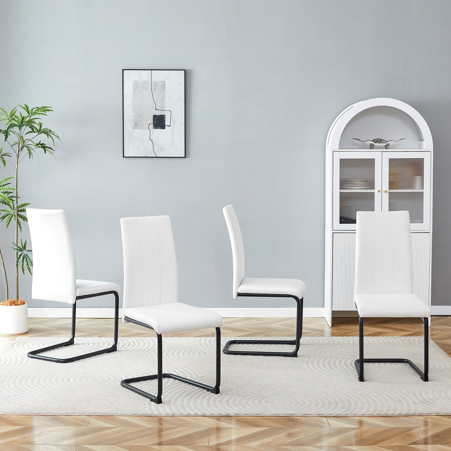 4-Pack White PU Upholstered Dining Chairs - Modern High-Back Design