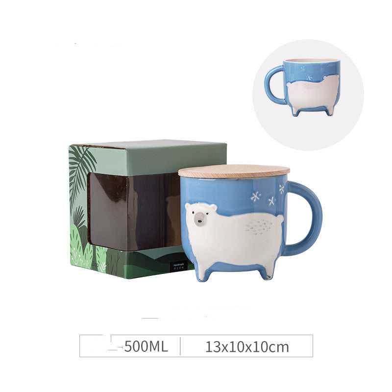Cute Cartoon Animal Water Cup - Ceramic Alpaca Drinking Mug for Home & Kitchen