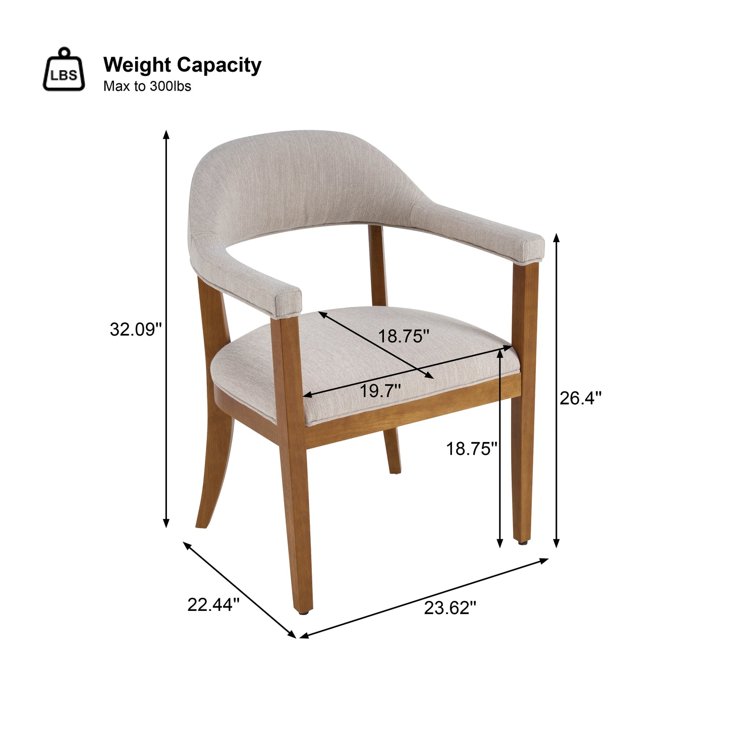 Upholstered Dining Chairs with Armrests - Set of 2, Walnut & Beige